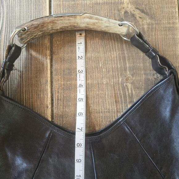 Vintage Yves Saint Laurent Mombasa Shoulder Bag Black Leather Hobo Horn Italy - Picture 13 of 15